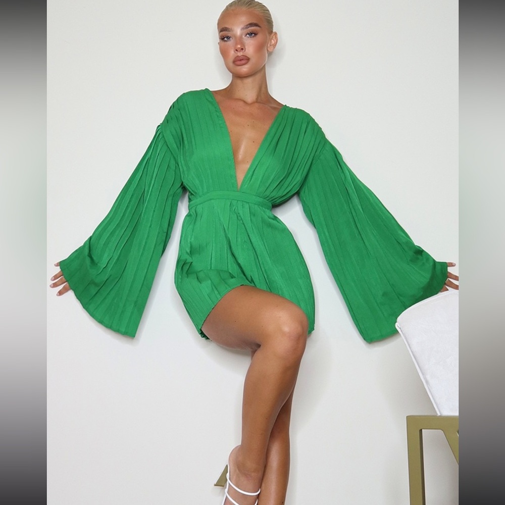 Vibrant Green Pleated Dress